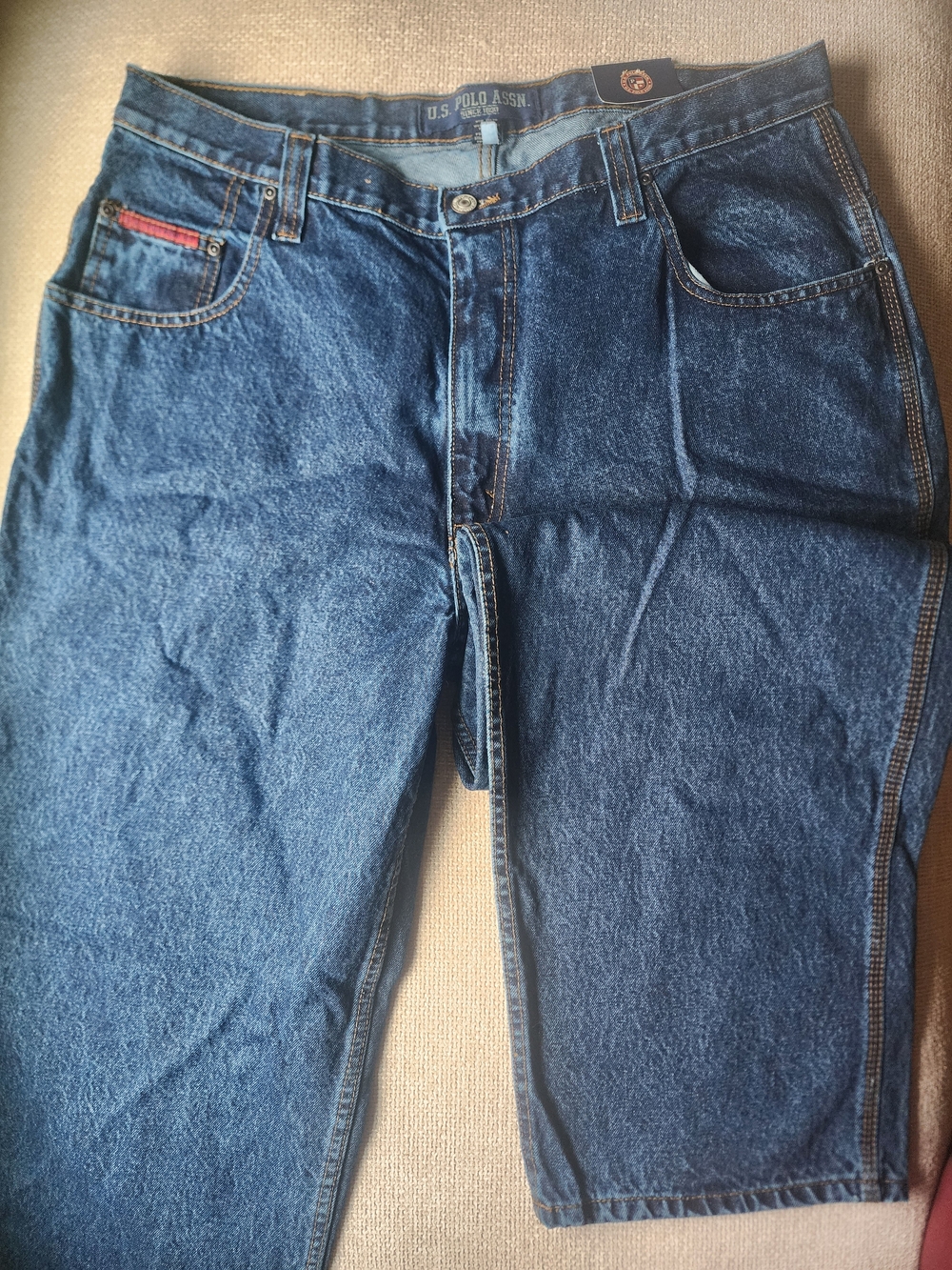 U.S. Polo Assn. Men’s Straight Leg Dark Blue Denim Jeans with Red Accent